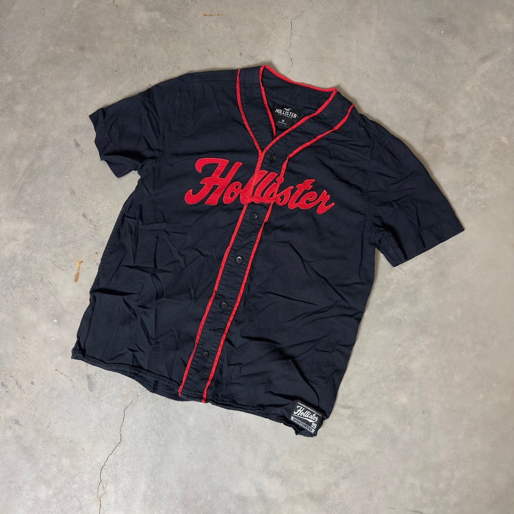 Hollister Baseball Jersey Mens Medium Black Red Sportswear Streetwear Blokecore